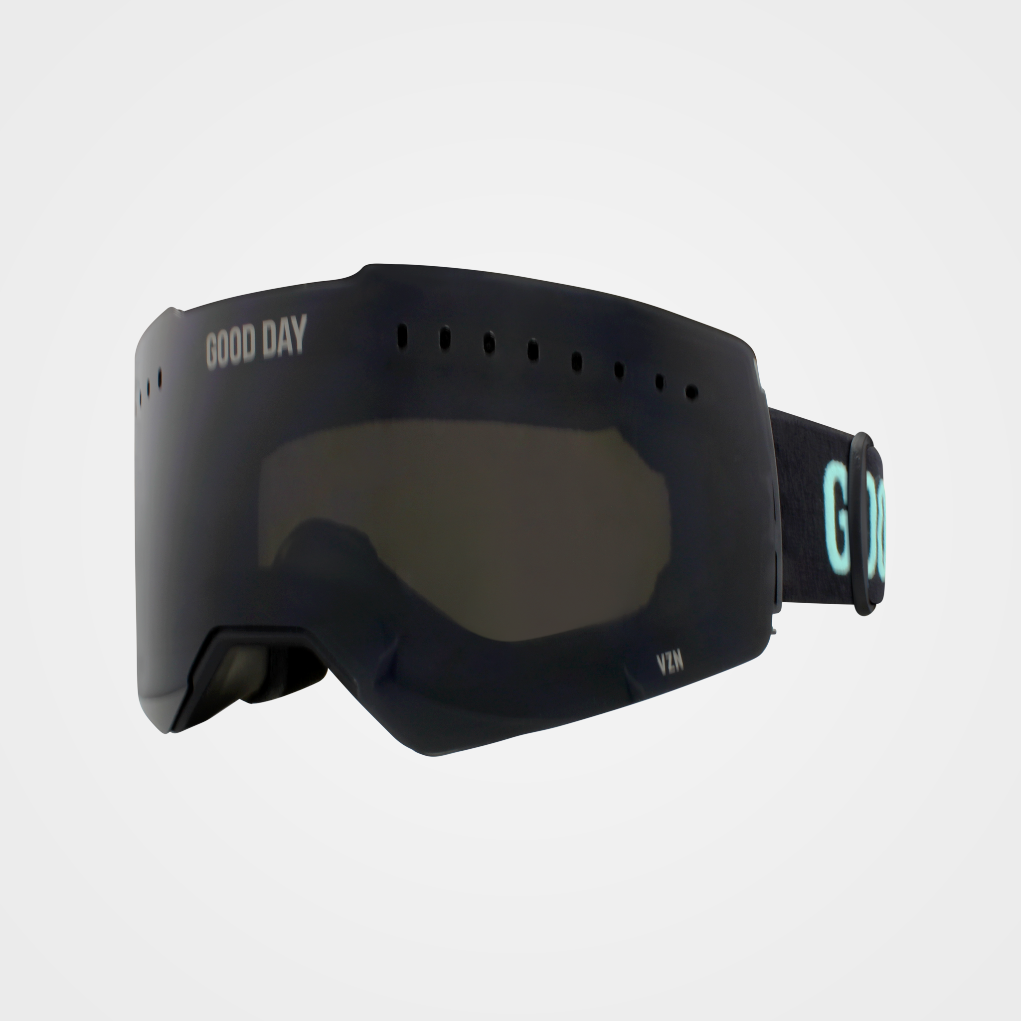Purple ski goggles with a skull design on the strap.