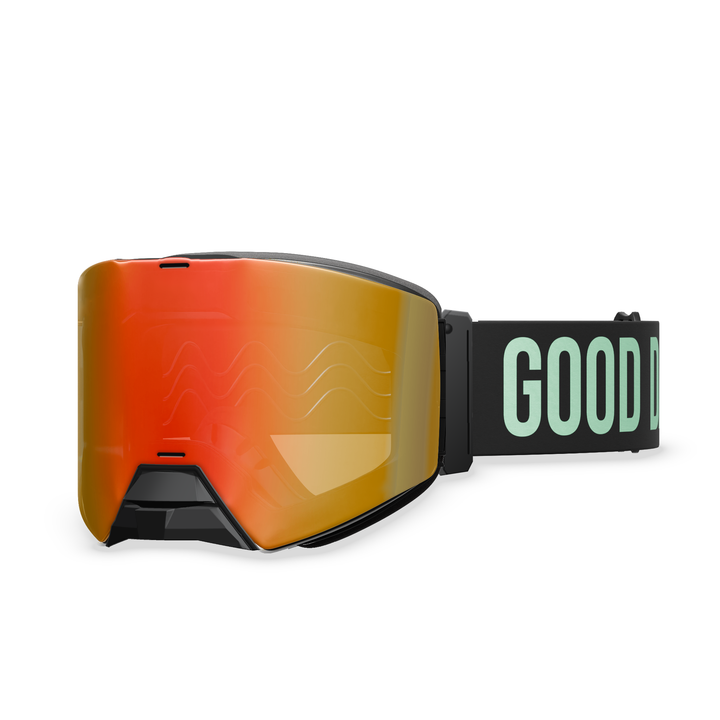 Hillarie heated snowmobile goggle, Tinted Red lens, 45 degree view #strap_top-secret-1